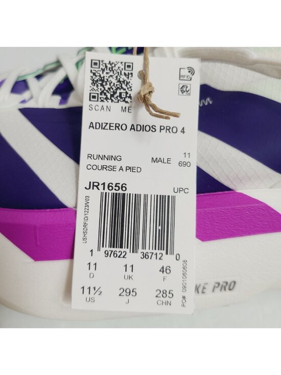 NEW Adidas Adizero Pro 4 Running Shoes JR1656 Size 11.5 Core White Purple Lime main image 6